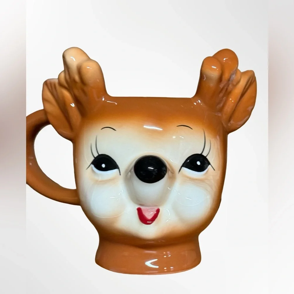 Pottery Barn (Set of 4) Cheeky Reindeer-Shaped Holiday Christmas Ceramic Mug - Picture 2 of 6
